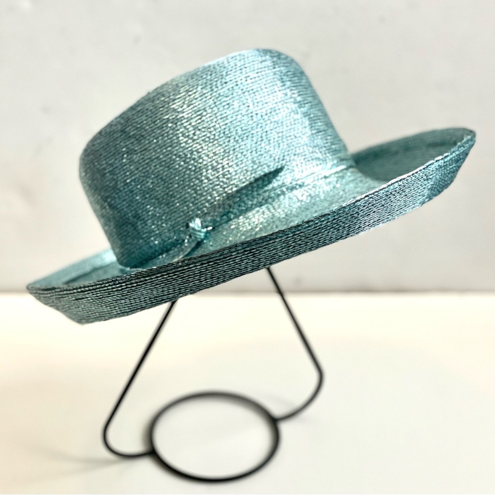Vintage Frank Olive Women's Metallic Blue Hat Flexible Sun Going Out OS